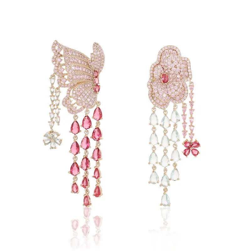 

FXLRY High Quality Cubic Zirconia Butterfly Flower Fringe Bridal Earrings For Women Luxury Wedding Jewelry