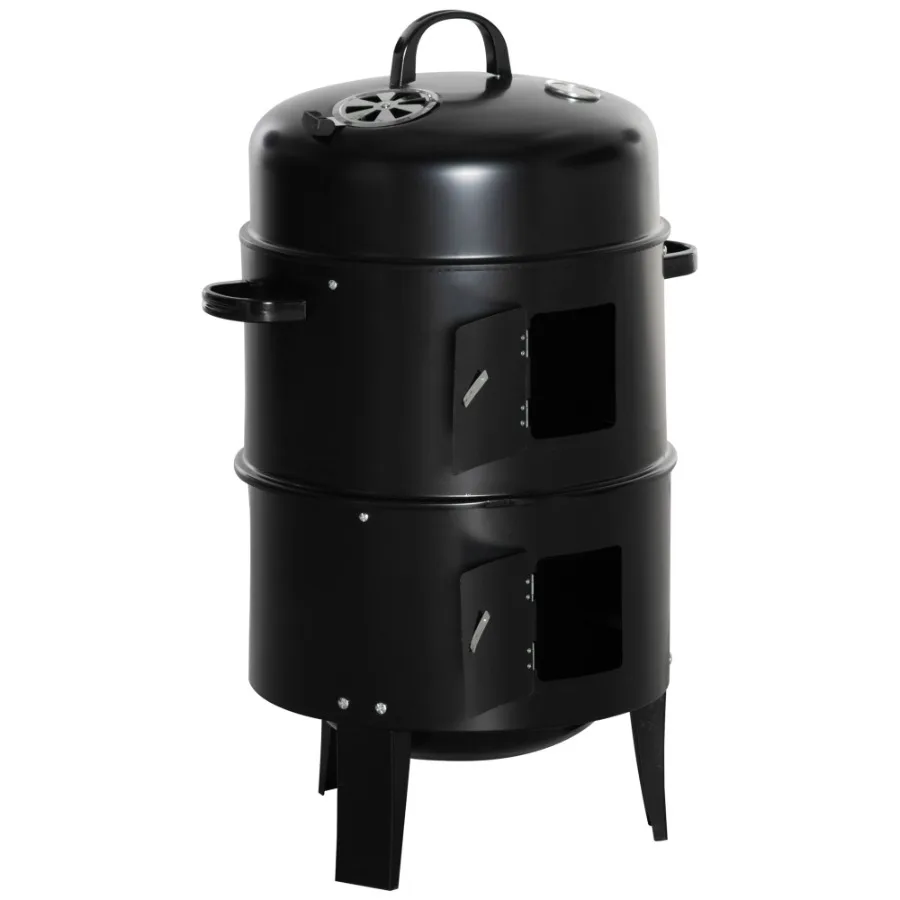 

3in1 Vertical Charcoal BBQ Smoker Grill with 2 Cooking Areas and Thermometer