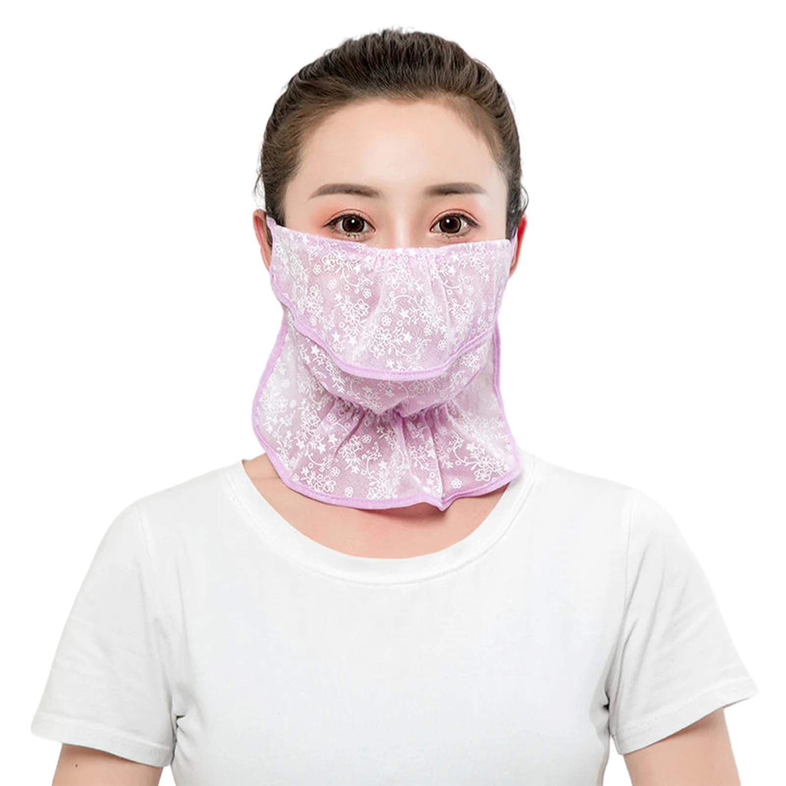 

Washable Breathable Face-protective Summer Sunscreen Face Hood Flower Embroidery Cycling Neck Guard Sun Protection Veil