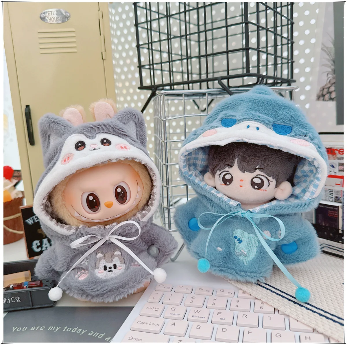 

10-17cm V1 V2 Labubu Doll Clothes Cute Cartoon Fluffy Bunny Coat Cloak Kawaii Plush Idol Doll Clothes Accessories Toys Gifts