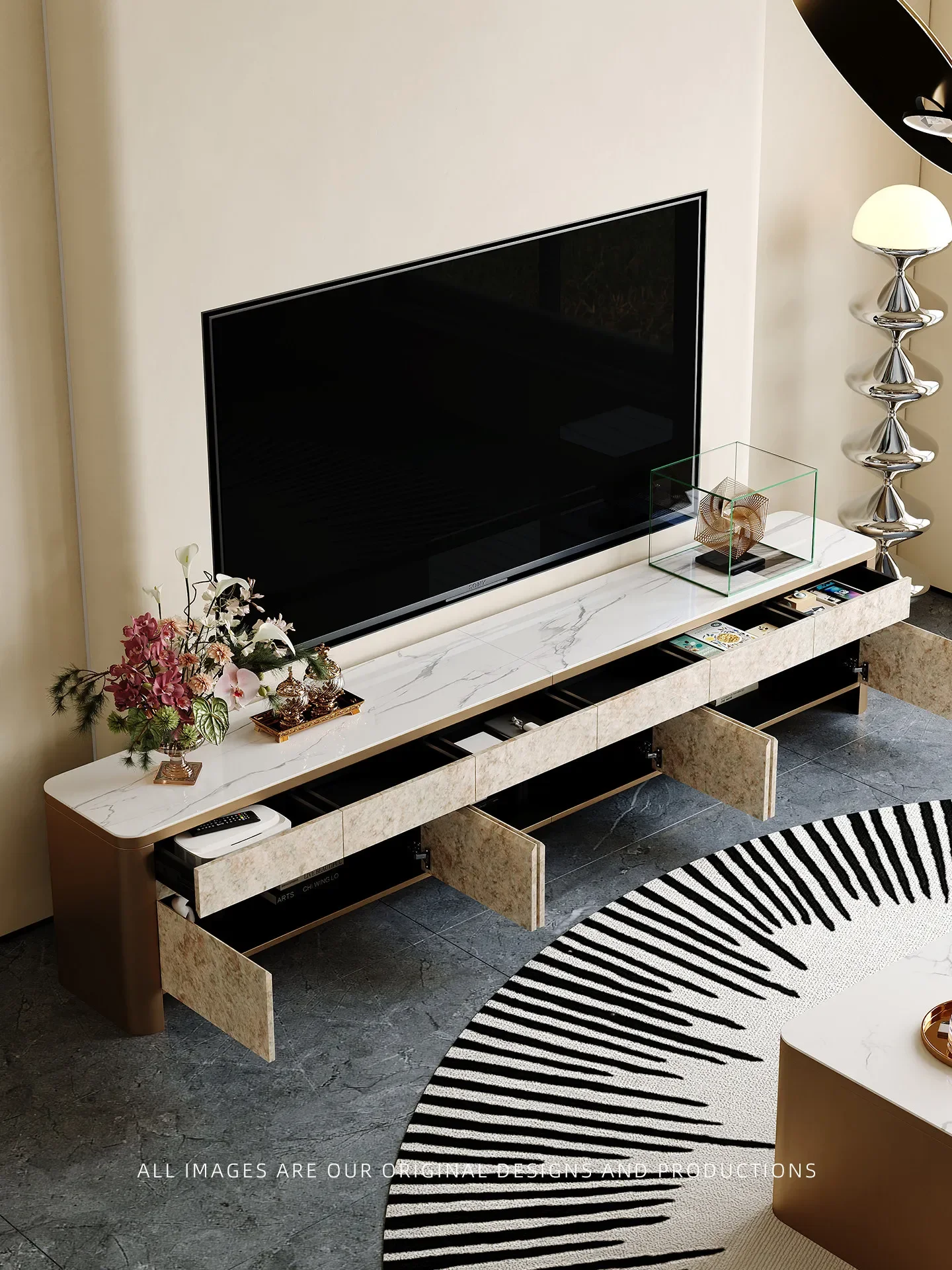 DSA TV cabinet living room new light luxury high-end home solid wood high-end rock slab coffee table combination