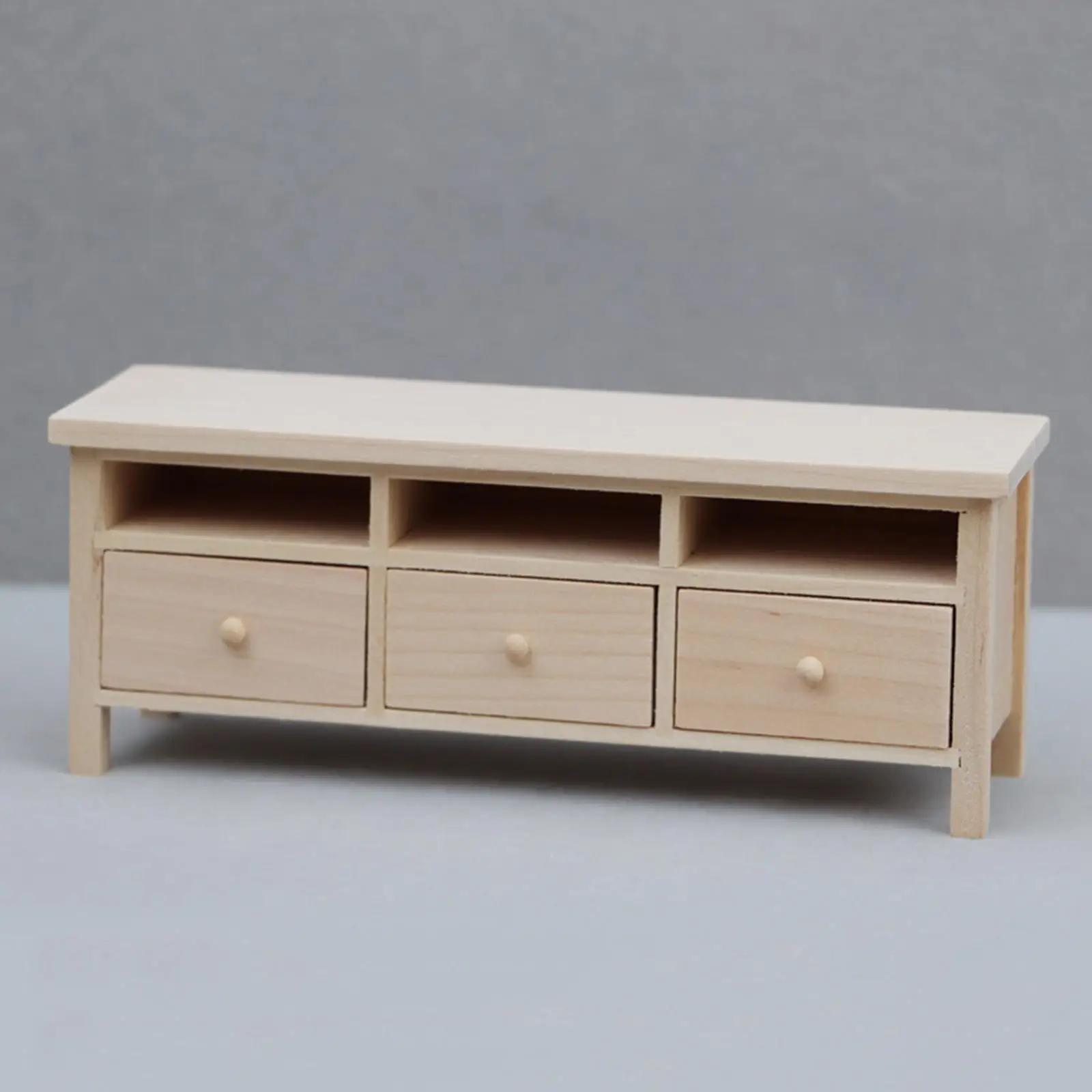 

1/12 Dollhouse Miniature TV Cabinet Wood TV Stand Unpainted Furniture for DIY Scene Ornaments Toys Dolls House Bedroom