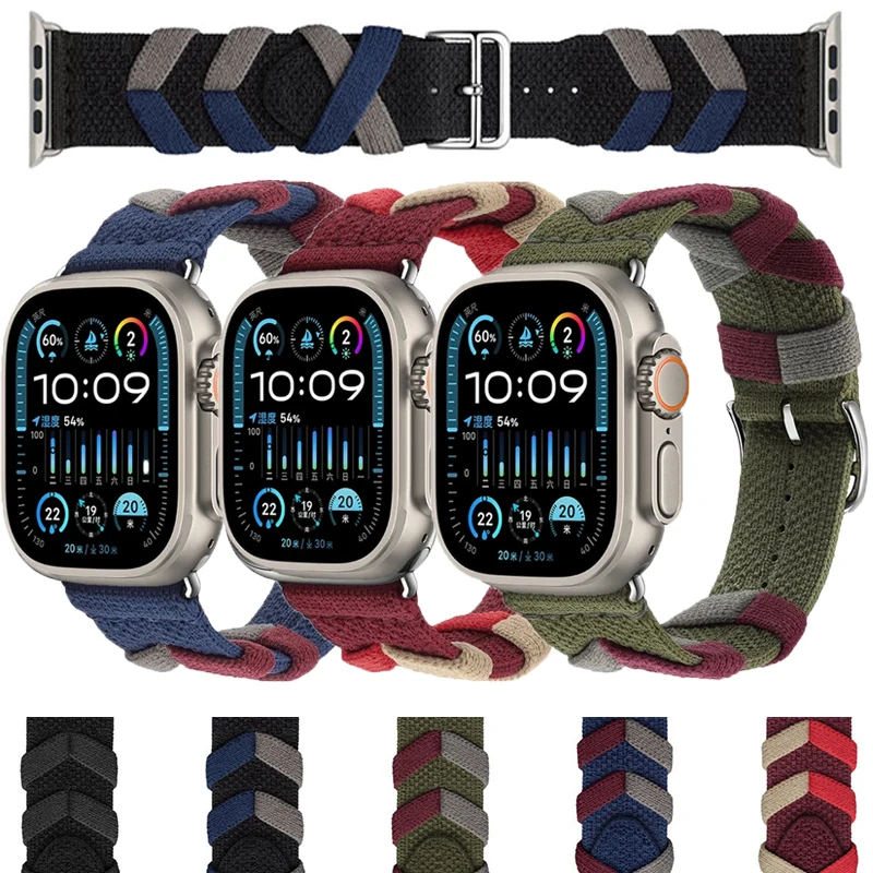 Logo Single Tour Strap For Apple Watch Series 10 9 46mm 45mm 41mm 44mm 42mm Nylon Sport Bracelet iWatch Ultra 2 49mm 6 7 8 40mm