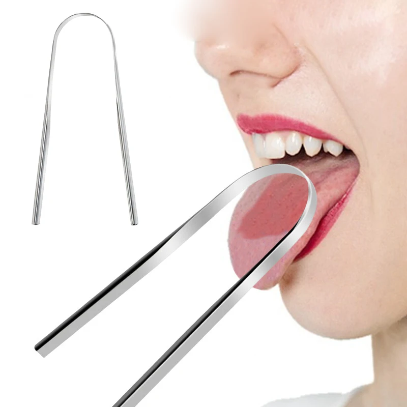 Raspador de lengua de acero inoxidable en forma de U, limpiador de aliento fresco, herramientas de lengua, cepillo de dientes recubierto, cuidado de la higiene bucal, limpieza