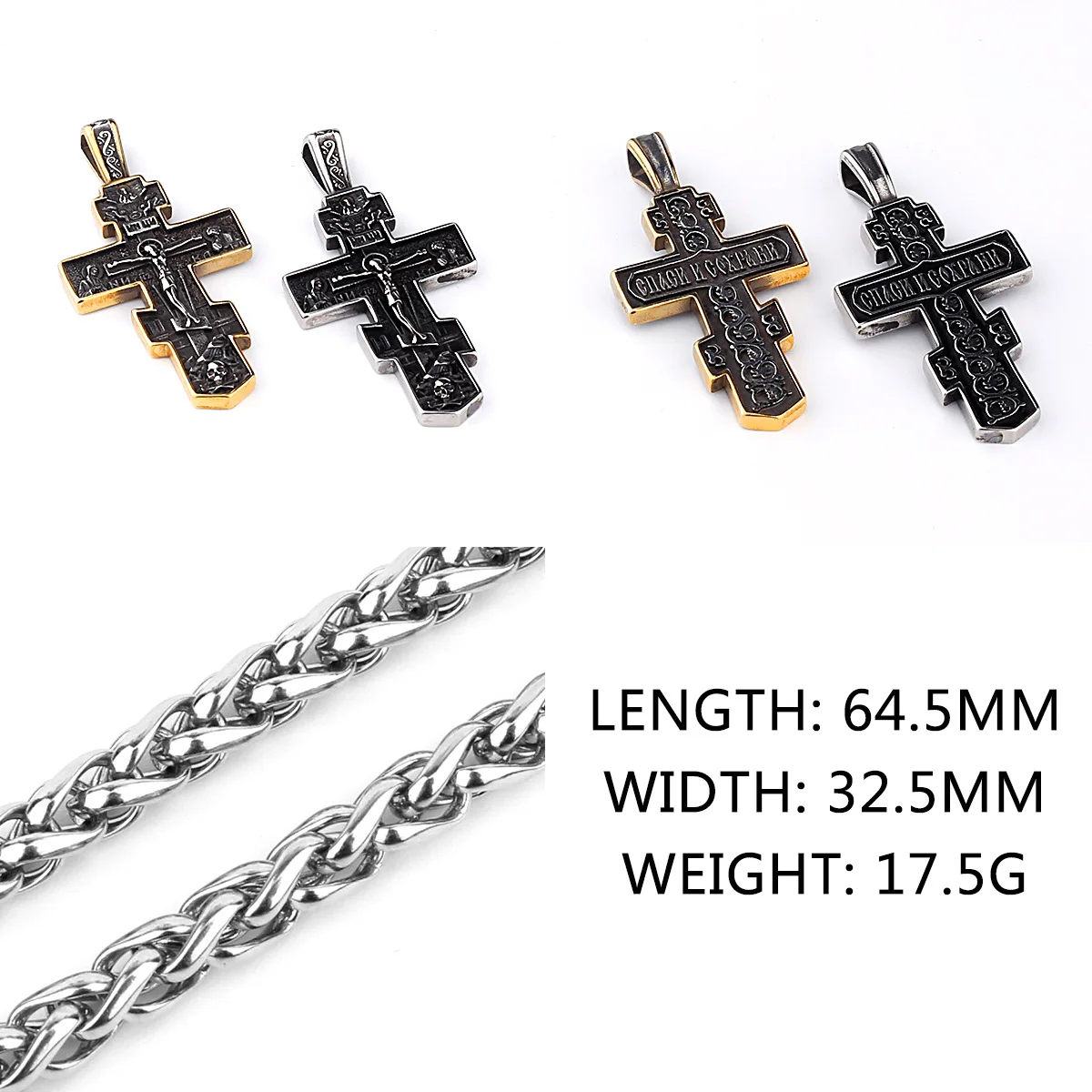 316L Edelstahl Orthodoxes Kreuz Jesus Anhänger Halskette für Herren Schmuck Religiöse Vintage Accessoires – Detail 5