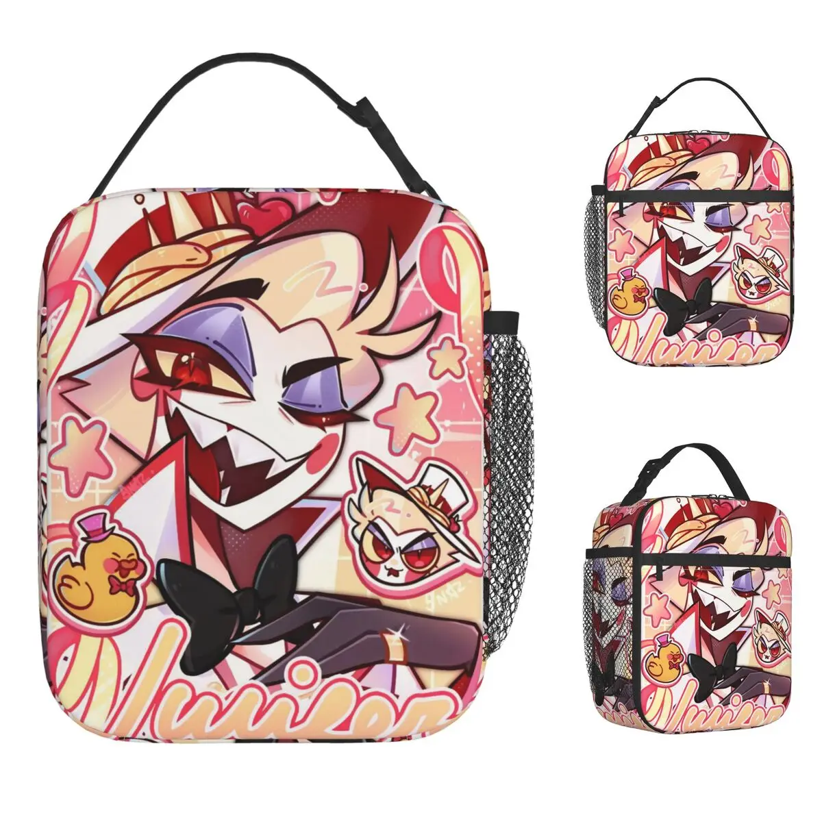 

Cute Hazbined Hotels Lucifer Morningstar Insulated Lunch Bag Cooler Bag Reusable Meal Container Tote Lunch Box Bento Pouch Work
