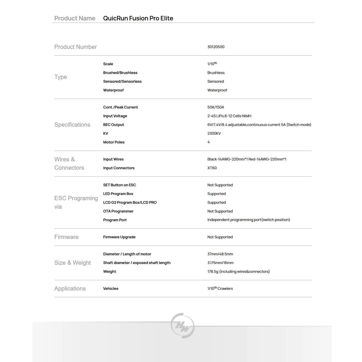 

Hobbywing QUICRUN Fusion Pro-Elite 50A 2300KV бесщеточный двигатель с датчиком 2-4S Lipo для 1/10 RC альпинистские гусеничные автомобили аксессуары