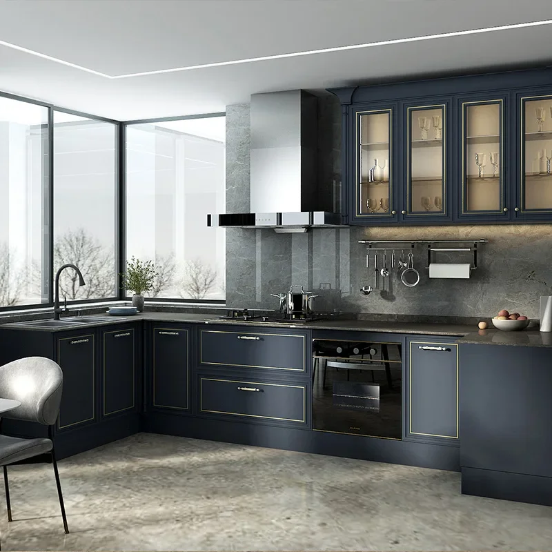 The whole cabinet custom kitchen whole house decoration quartz stone tabletop kitchen cabinet custom-made open European luxury image 4