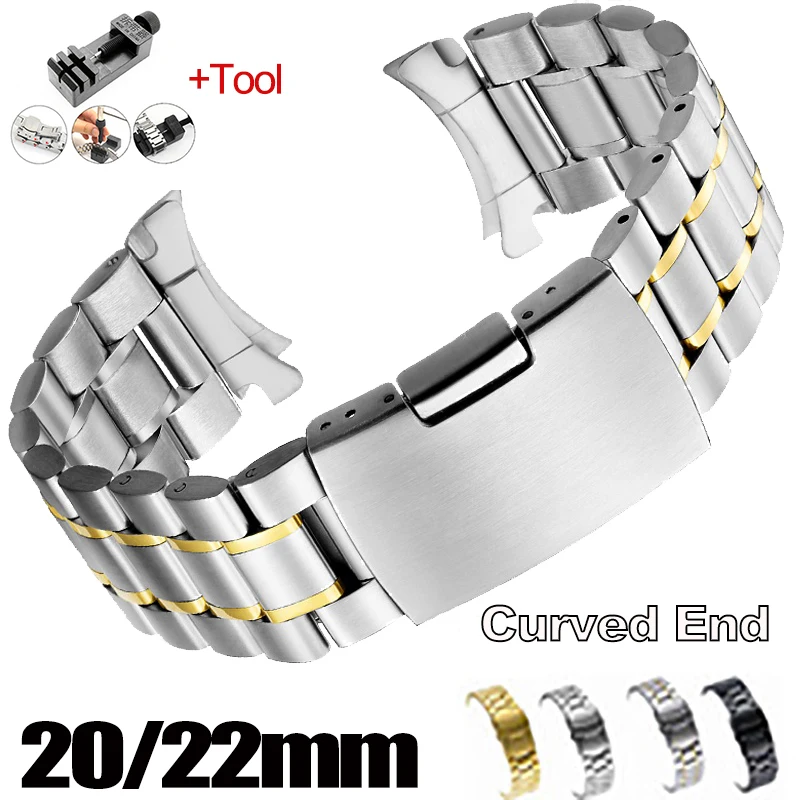 Solid Curved End 22mm 20mm Stainless Steel Strap for Samsung Galaxy Watch 3 Active2 GearS3 42mm 46 41 45MM 18mm 24mm Correa Band 