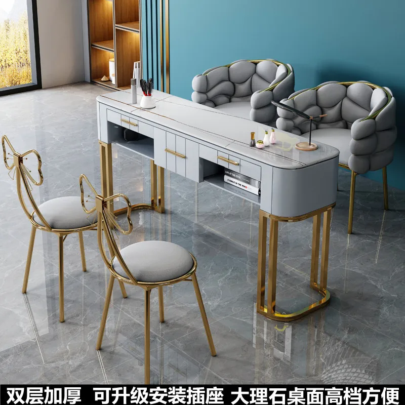 Nail art table and chair set Internet celebrity and Japanese single double light luxury simple modern marble