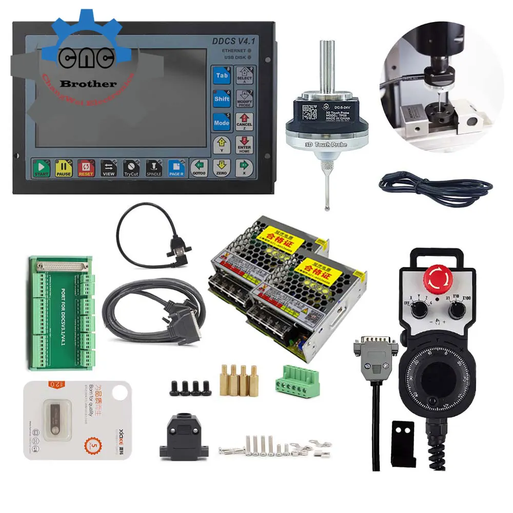 

CNC Controller DDCSV4.1 3/4 Axis CNC Offline Controller Kit Anti-roll 3D Touch Probe Edge Finder+MPG+75W24VDC Replaces DDCSV3.1