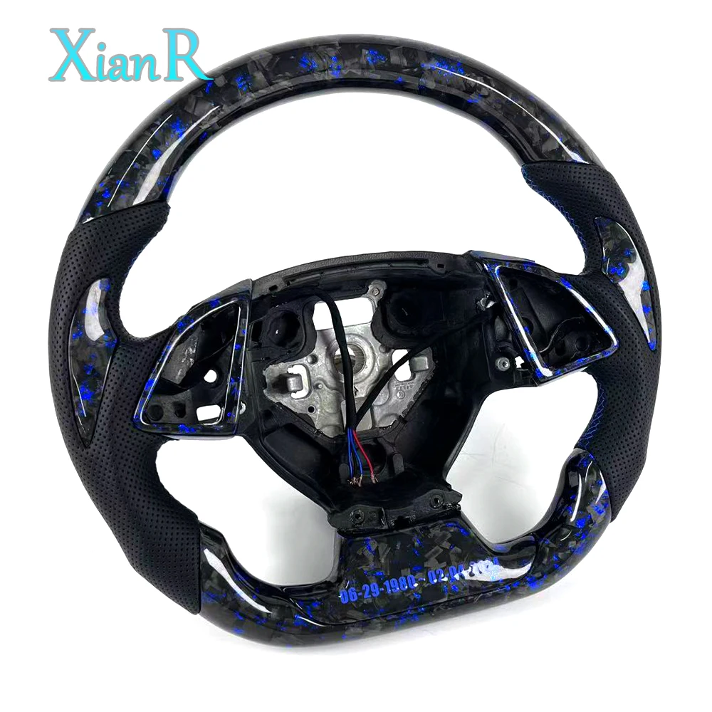 Custom Dark Blue Forged Carbon Fiber Steering Wheel for Chevy Camaro 2019 2020 2021 2022 2023 2024 SS ZL1 LT1 Flat Bottom