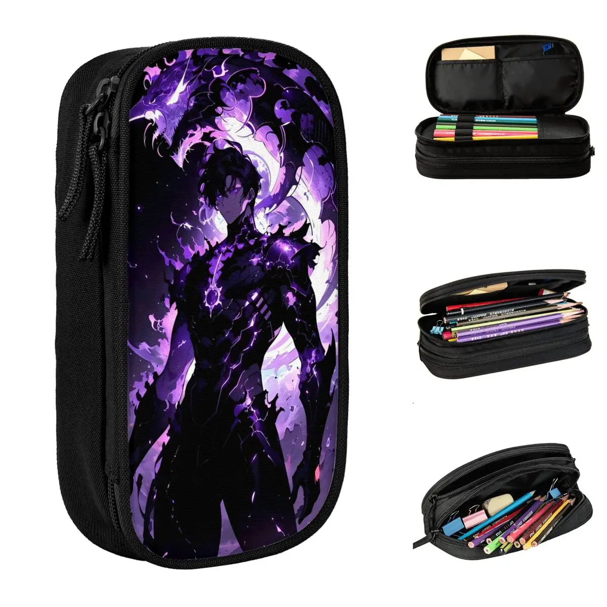 クラシックソロ S-ung Jin-woo レベリング鉛筆ケースアニメ鉛筆ポーチペンボックス子供大型収納袋スクールギフト文具