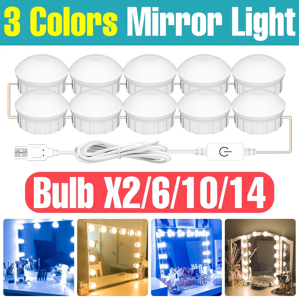 Lámpara LED de Maquillaje Lady Beauty, Luz de Vanidad USB de 3 Colores y 5V, Lámpara de Espejo para Tocador, Iluminación para Gabinete de Maquillaje