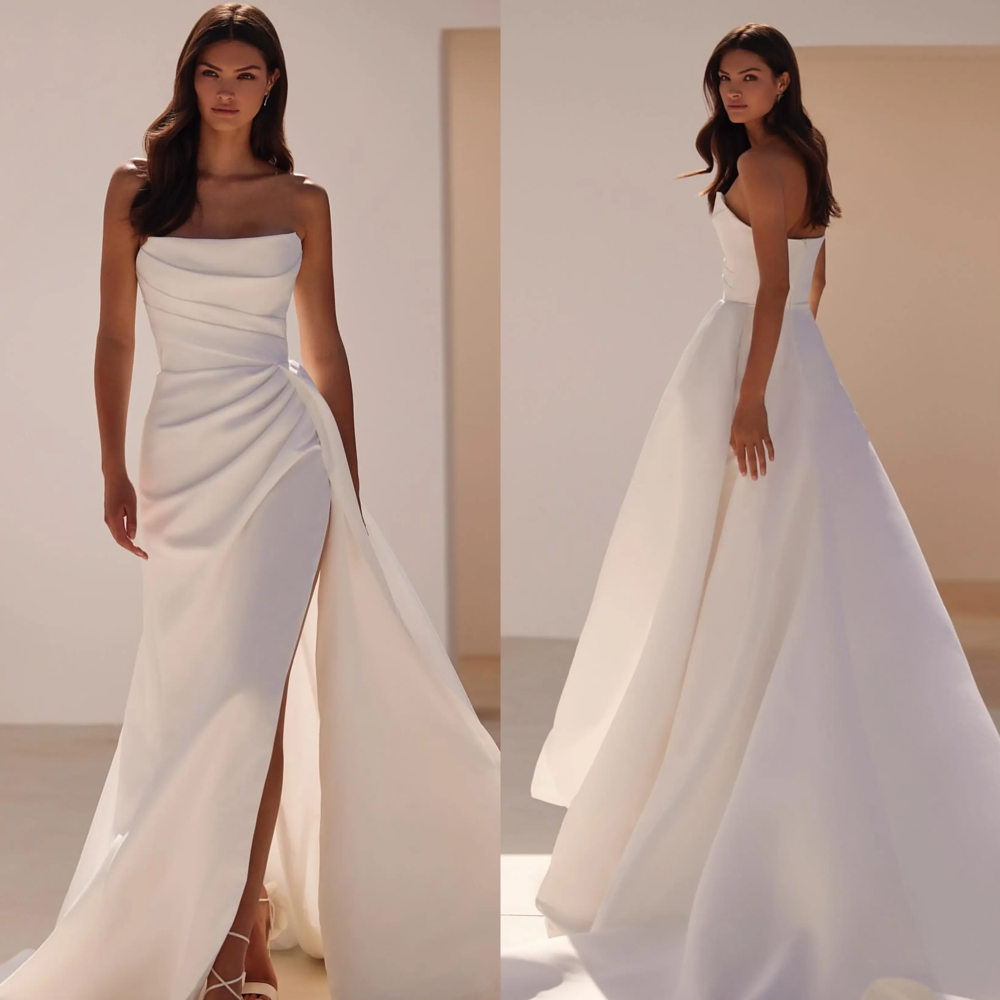 Milla Nova boho una línea vestido de novia para novia sin tirantes satén país vestidos de novia sin espalda pliegues vestidos de novia divididos