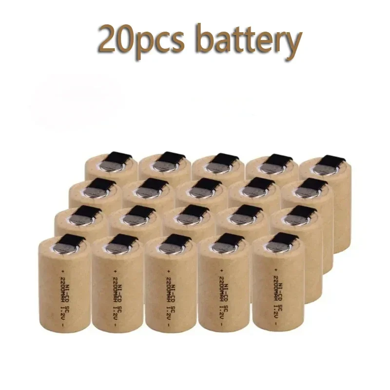 2-20pcs Screwdriver Electric Drill SC Batteries 1.2V 2200mah SubC Ni-Cd Rechargeable Battey with Tab Power Tool NiCd SUBC Cells