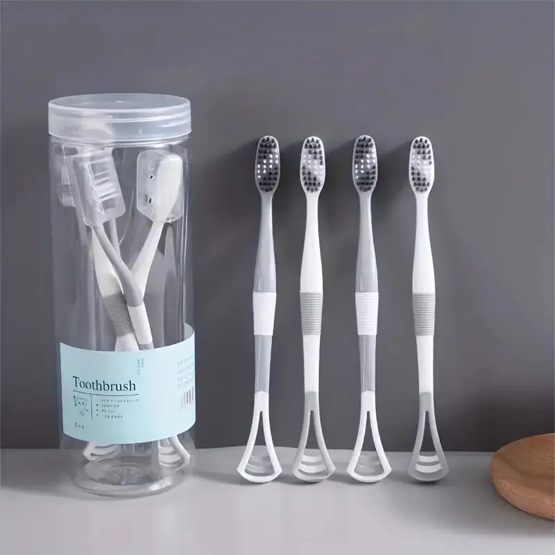 

8pcs Soft Manual Toothbrush Set with Tongue Scraper, Gentle Oral Care for Adults, Full-Head Microfiber Bristles,