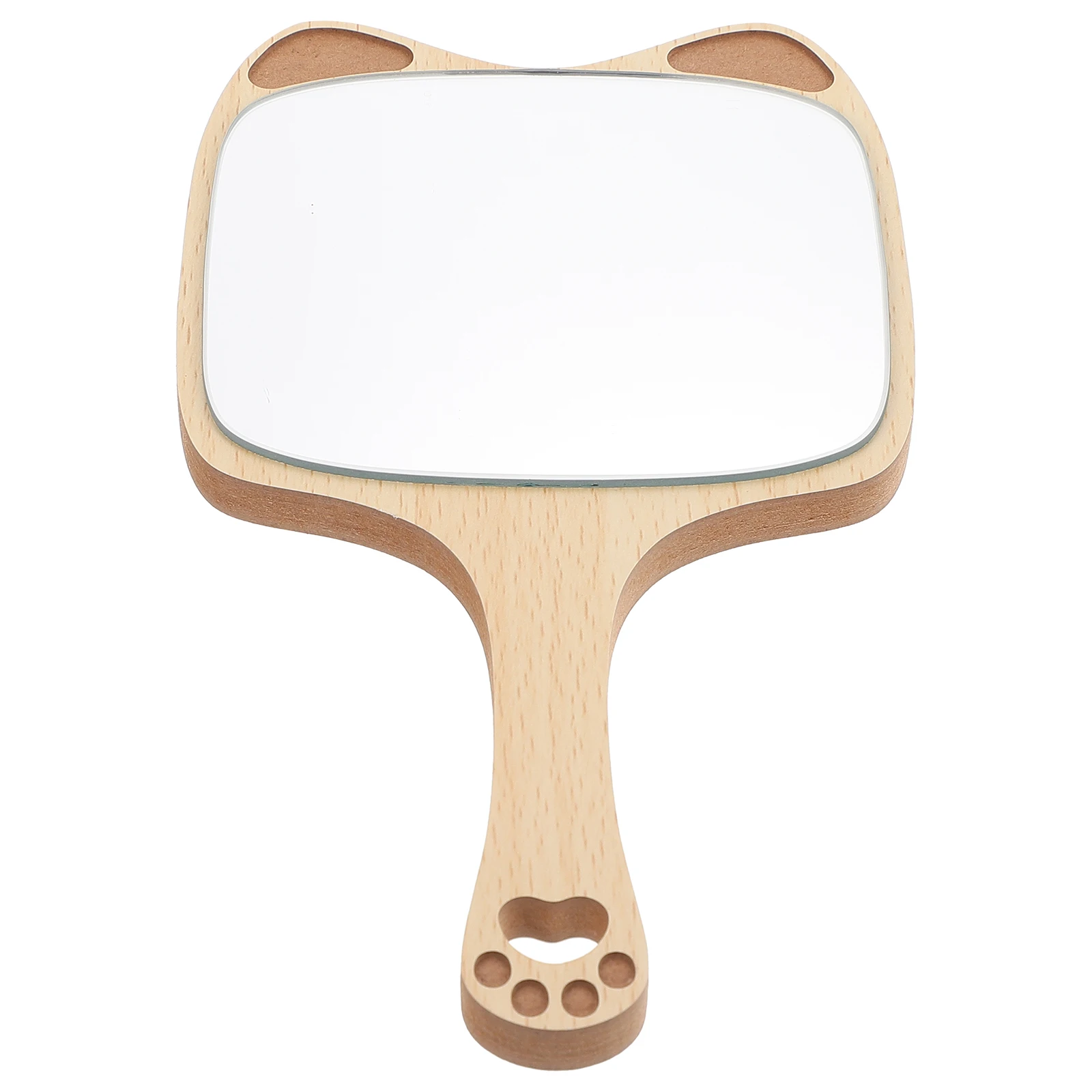 1 個ハンドヘルド化粧鏡動物の形の素敵な女の子化粧鏡木製ハンドル家庭用化粧ツール自宅寮用