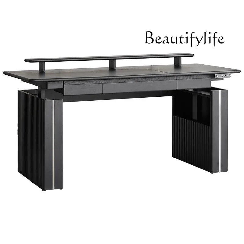 

Light Luxury Black Study Workbench with Drawer Game Tables Solid Wood Electric Liftable Computer Desk