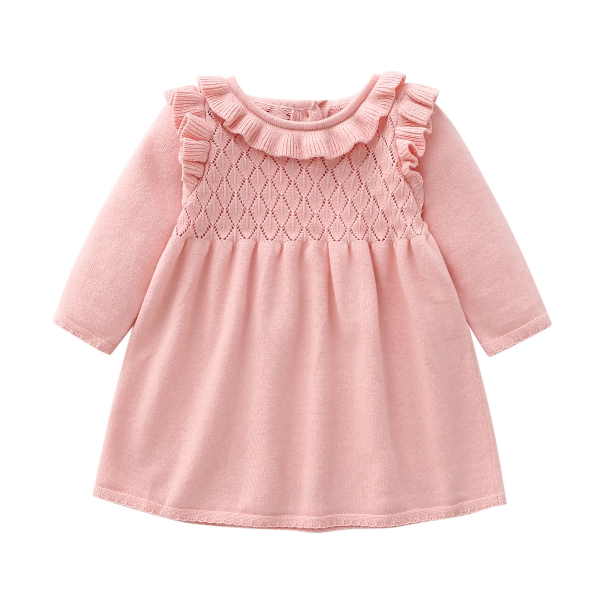 Herbst Winter Neugeborene Mädchen Kleidung koreanische süße Strick pullover warmes Kleinkind rosa Prinzessin Kleid Kinder Kleider Baby kleidung bc1061