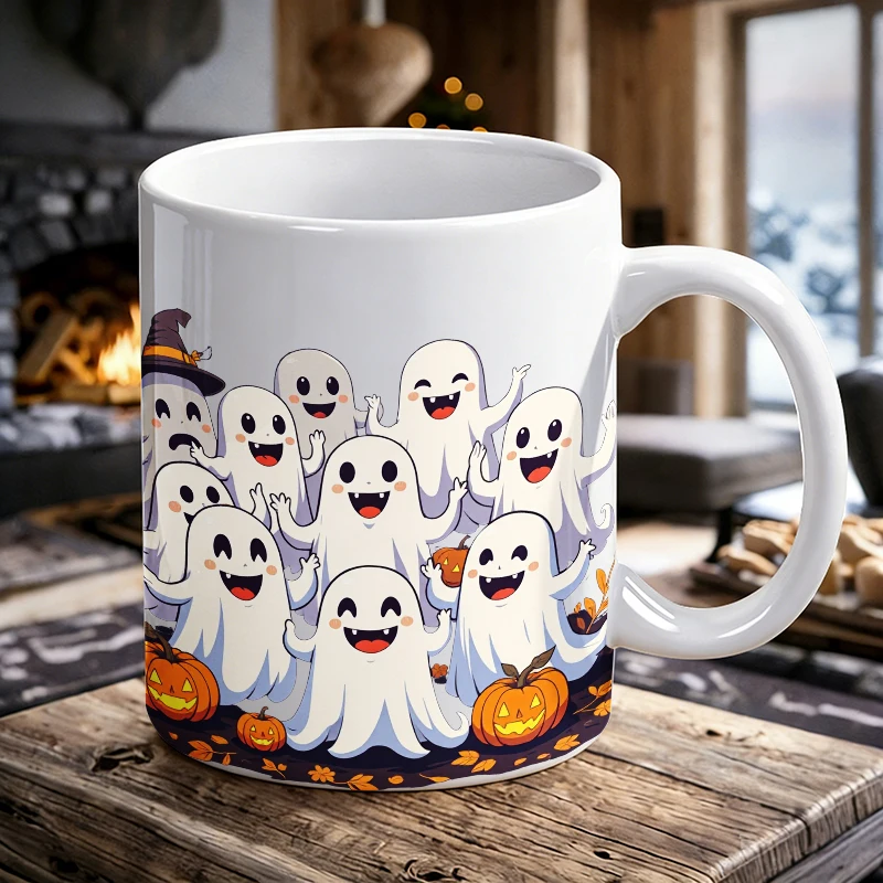 

1PCS Cute Ghost Pumpkin Ceramic Cup with Handle, Creative Coffee Cup, Milk Cup, Office Tea Cup, Drinking Cup, Fade-Resistant