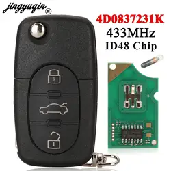 Jingyuqin-llave remota de coche plegable, 3 botones, 433MHz, para Audi A2, A3, A4, A6, A8, TT, modelos antiguos, Chip id48, 4D0, 837, 231 K, hoja HU66 Fob