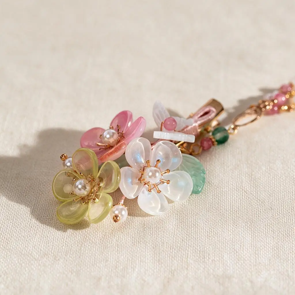 Vintage Chinese Hanfu Flower Pearl Hair Clips For Kids Beaded Tassel Side Hairpins Ancient Costume Hair Accessories For Cosplay