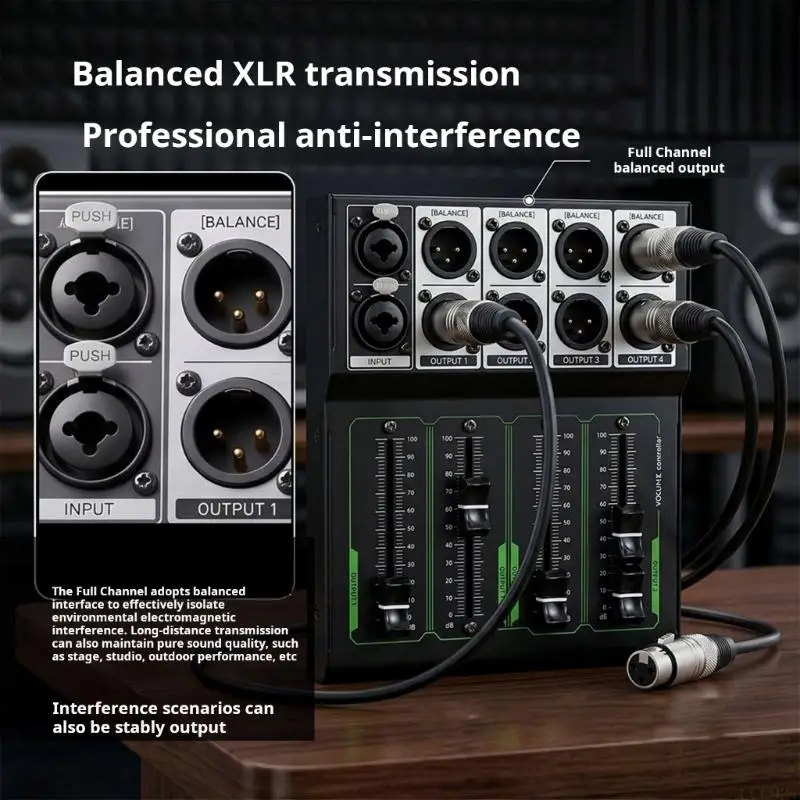 B03F Passive Volumes Controller 4 Independent Faders XLR TRS Connection