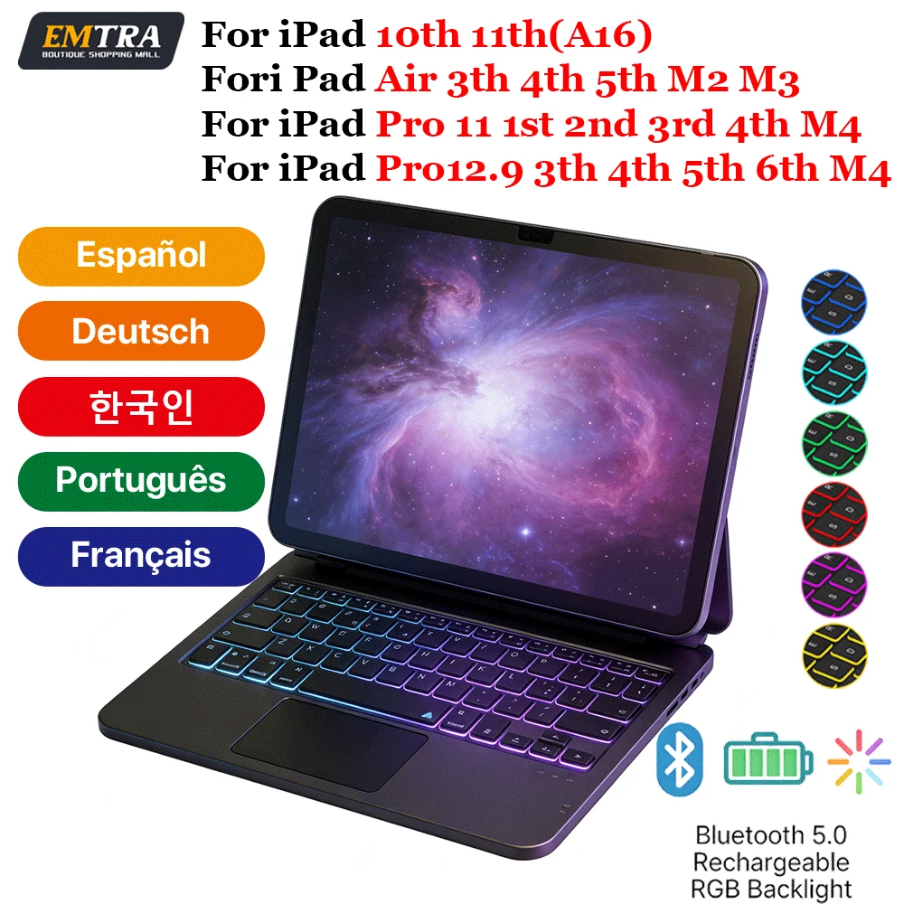 

Magic Keyboard for iPad for iPad 10.9 11th 10th Generation Pro 11 Air 4 Air 5 12.9inch 6th 5th 4th 3rd 13 M4 Spanish Smart Cover