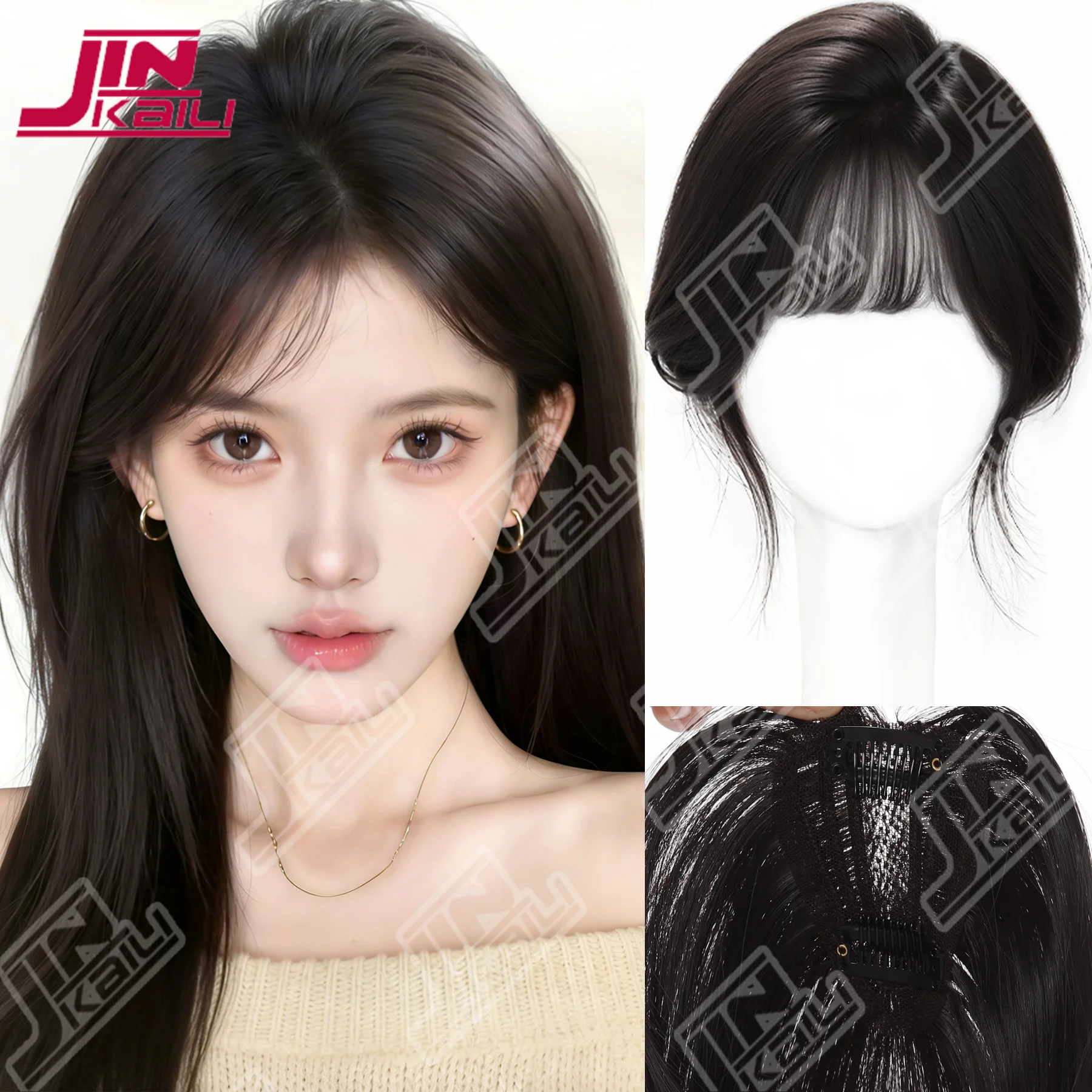 JKL Middle Part Fake Bangs Fringe Synthetic Topper Hairpiece Clip-In Bang Extension Natural Invisible Clourse Hairpiece Women
