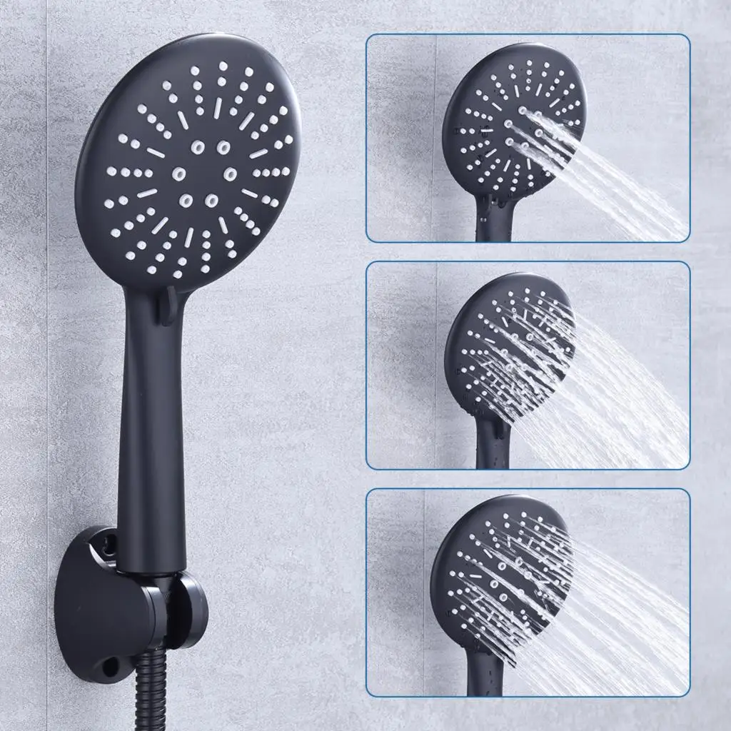 3 Function Luxury Black Shower Head Removable Hand Held Rainfall Spray Shower Head Set For Bathroom Matte Black High Quality