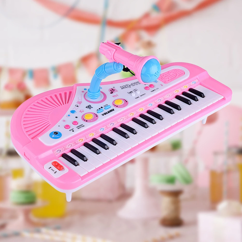 Rosa elektronische Tastatur mit 37 Tasten für Kinder, ungiftiges Spielzeugklavier aus Kunststoff mit Mikrofon, pädagogisches Musikinstrument