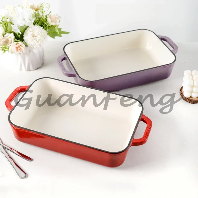 Multifunctional Double‑Ear Enamel Pan Cookware for Steak Frying Baking Western‑Style Oven‑Baked Meat Fish Home Kitchen Use