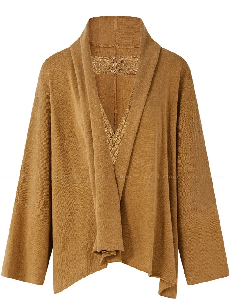 Light Luxury Wool Knitted Cardigan Jacket Women's Waist Sexy Neck Vest Muse Temperament Suit