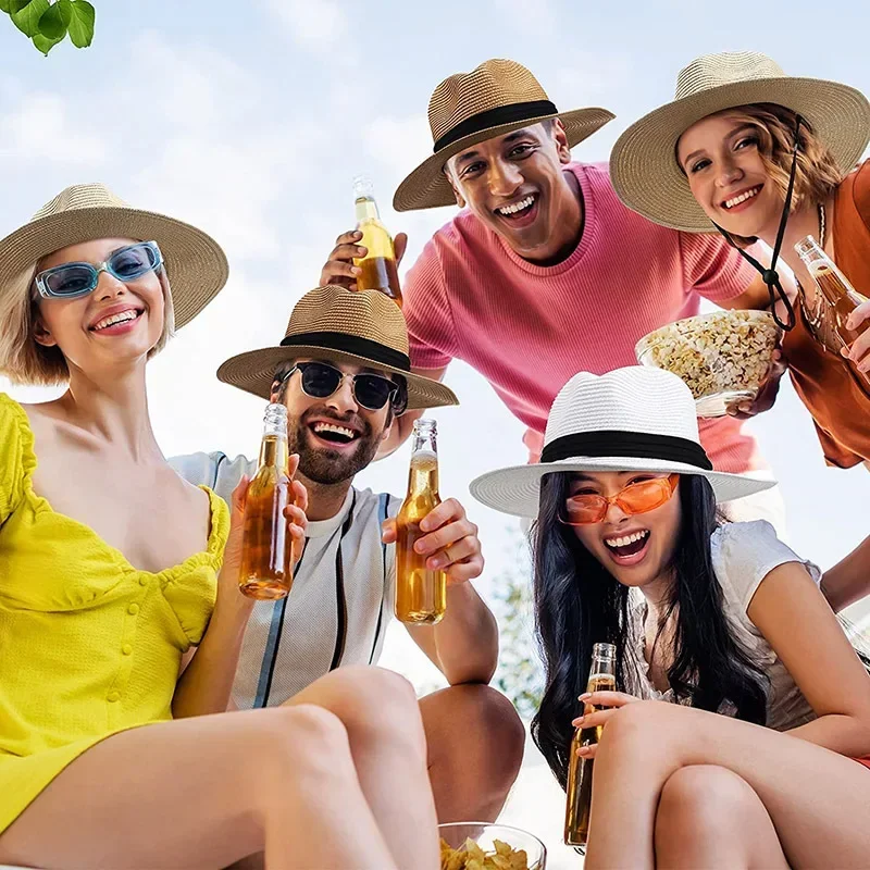 Summer Hat Women Wide Brim Straw Panama Foldable Hat Beach Sun Protection Hat image 6