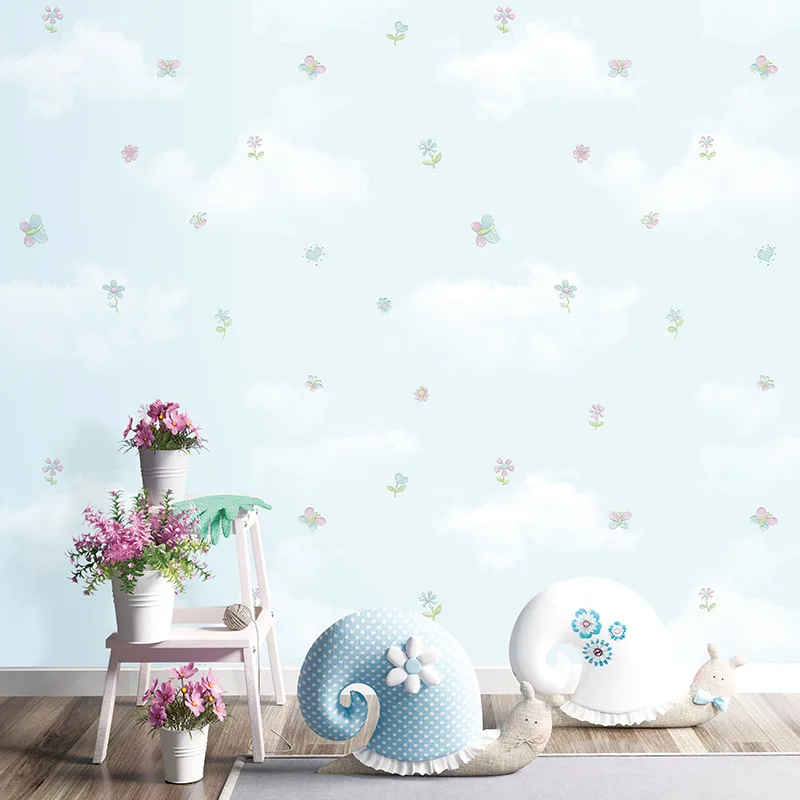 3d Embossed Blue Butterfly Flower Wallpaper Warm Bedroom Children's Room Background Wall Romantic Home Wallpaper Cartoon