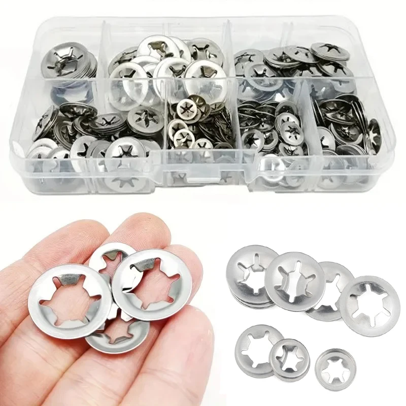 350pcs Internal Tooth Lock Washer Quick Washer Plum Blossom Snap Ring Bearing Internal Tooth Locking Gasket Fasteners Hardware