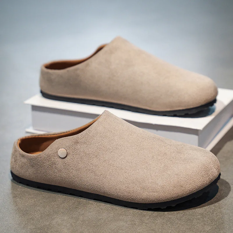 New slip-on backless men's shoes, vintage versatile leather casual shoes, casual closed-toe mules