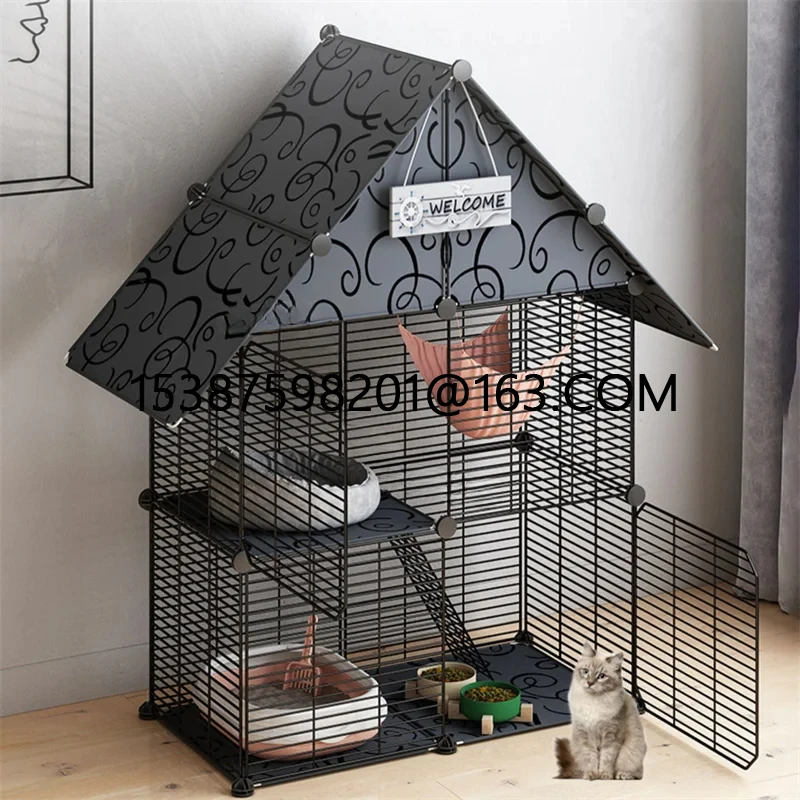 Two-layer Cat Cages House Wrought Iron Enclosures Cat Villa Home Indoor Animal Pet Dog Rabbit Kitten Cat House Pet Supplies Z