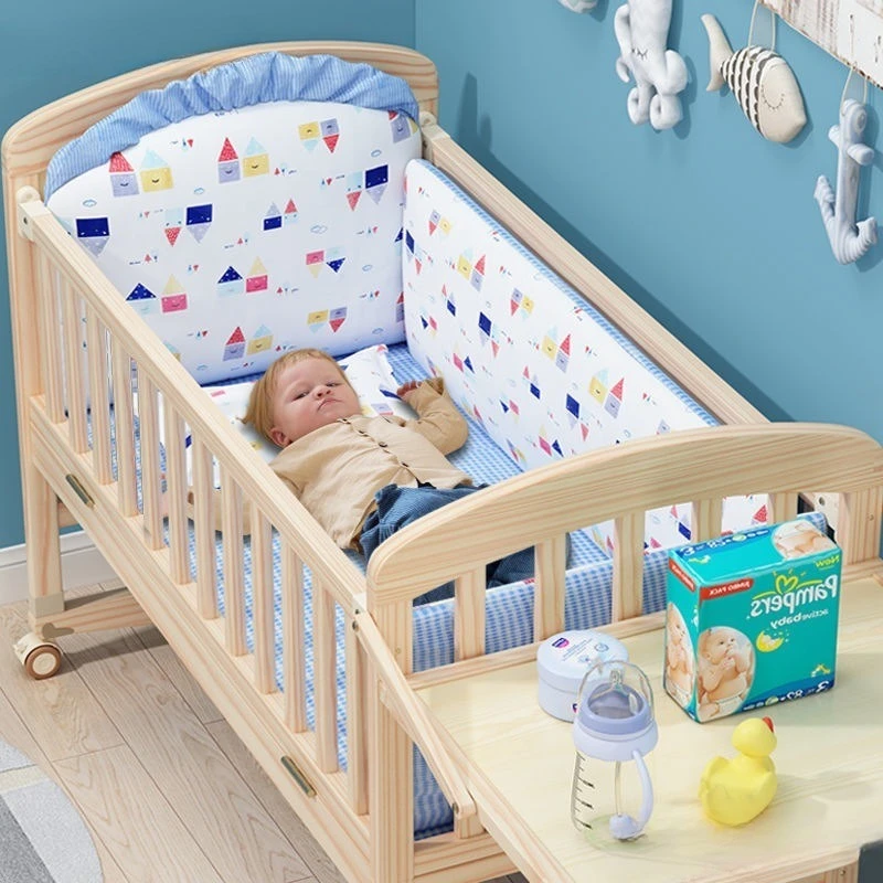 

Baby baby BB solid wood paint-free multifunctional cradle neonatal small bed children's bed splicing