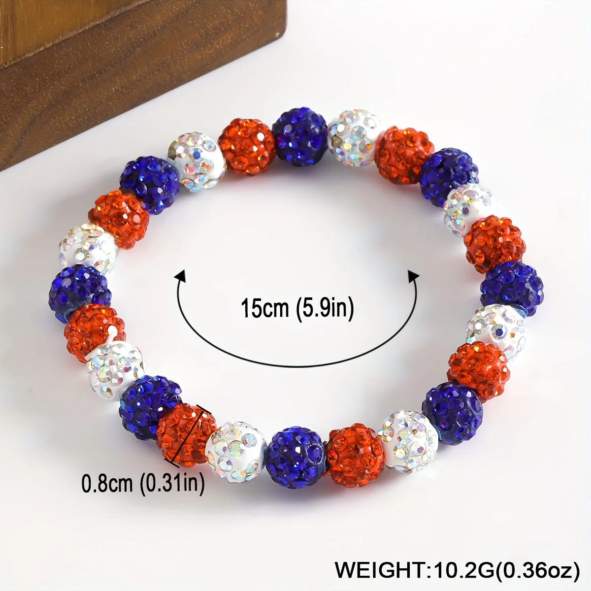 Vedawas Patriotic Bohemian Handcrafted Shamballa Beaded Bracelet, Resin Rhinestone,Independence Day women Jewelry Accessory