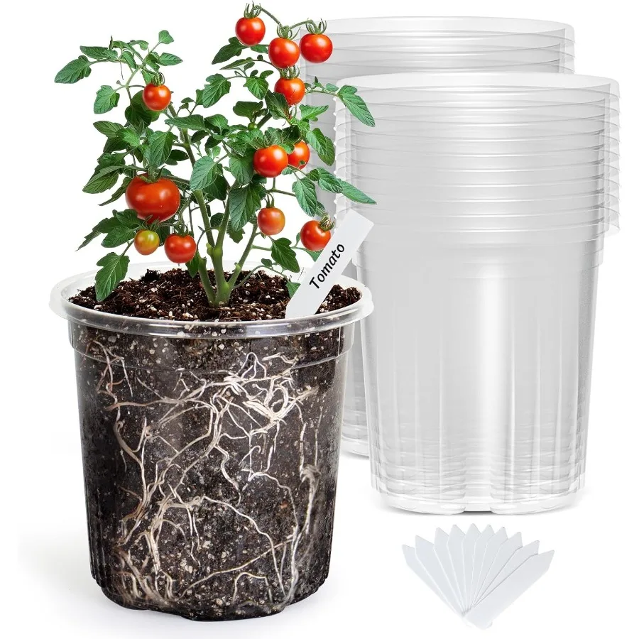 

20 Packs 6.7 Inch Clear Nursery Pots 1 Gallon Plastic Seedling Pots with Drainage Holes Planters for Indoor Plants and Small Se