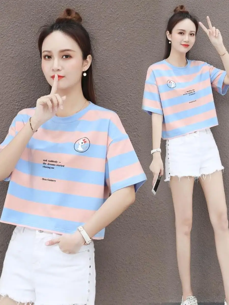 t-shirt-a-maniche-corte-a-righe-larghe-da-donna-nuovo-stile-estivo-camicia-casual-di-base-set-di-tre-pezzi-corto-versione-coreana-camicia-intima