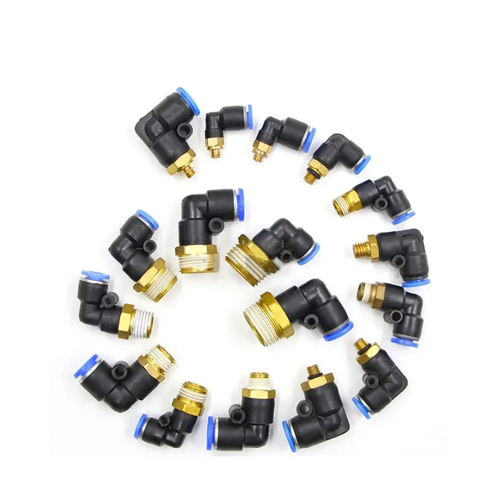 

50/100/500PCS Pneumatic Air Connector PL 4/6/8/1012mm Thread 1/8 1/4" 3/8" 1/2" Trachea Elbow Air Fittings Hose Quick Connectors