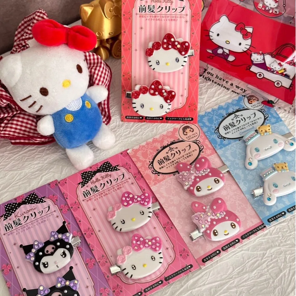 Kawaii Sanrio Sakura Series Diamond Hair Clips Cute Character Rhinestone  Bang Hair Pins Lovely Decorative Hair Accessory Gift view 4