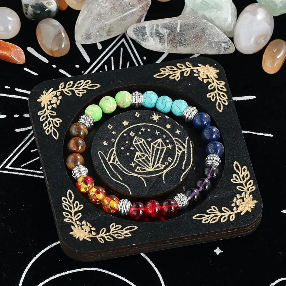 Wooden DIY Jewelry Display Base Reusable Laser Cutting Crystal Stone Base Round Beads Pendant Carving Wooden Bracelet Tray