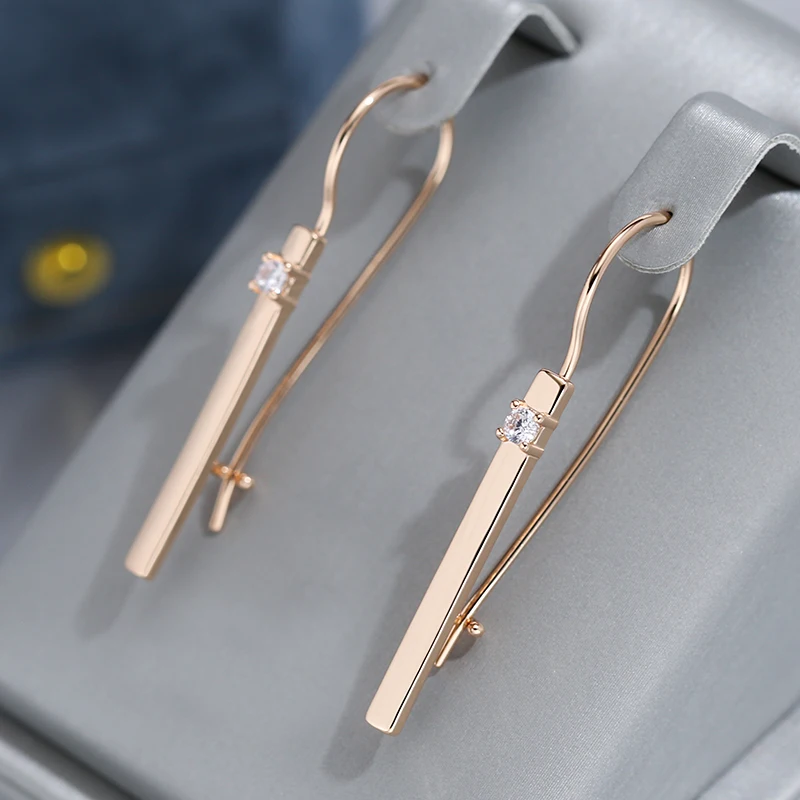 Wbmqda Elegant Long Drop Earrings For Women 585 Rose Gold Color With White Natural Zircon High Quality Daily Jewelry