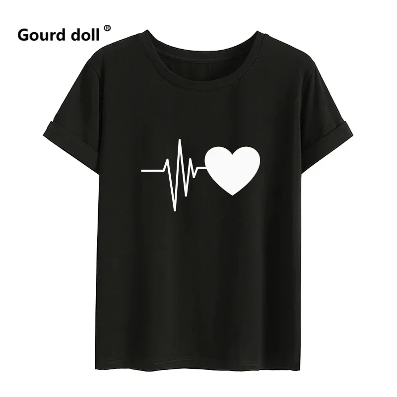 1PC Electrocardiogram Printed Family Matching Clothes T Shirt Fashion Mother and Daughter Clothe Mommy and Me Family Look Tshirt