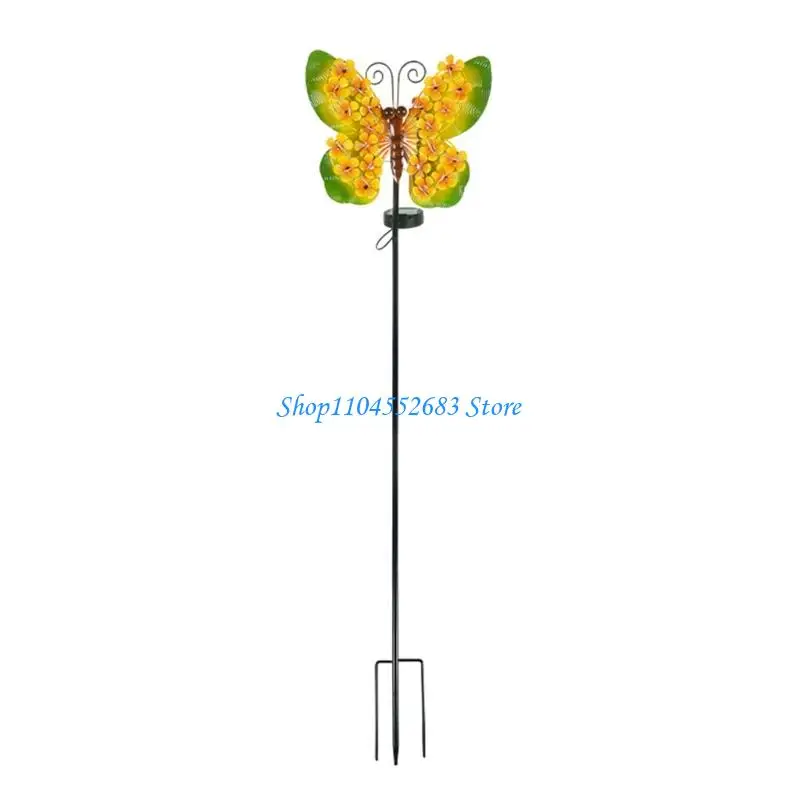 Yard Accent Butterfly Stake Lamp, Metal Sun Charged Decor for Lawn Walkway Patio Placement and Night Display Styling