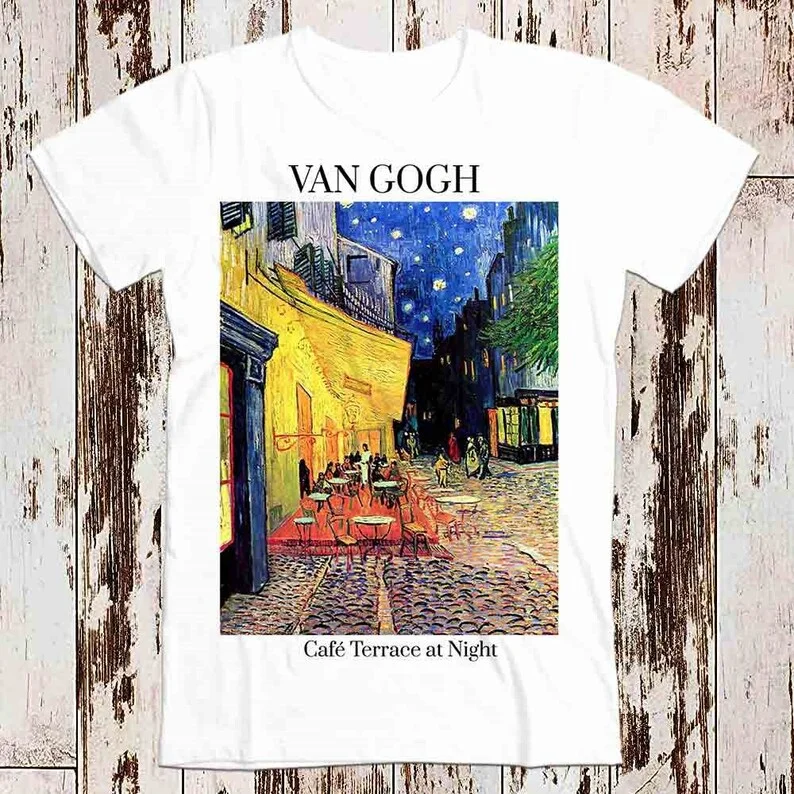 Van Gogh Night Coffee Terrace Art Edición limitada Diseño de estilo Top Art Retro Personalidad Moda urbana Camiseta de manga corta Top